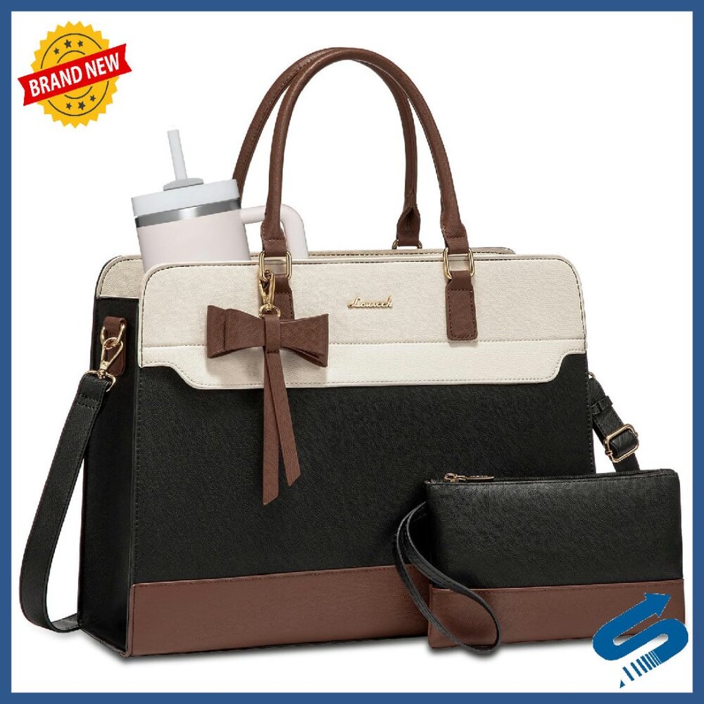 Waterproof Leather Laptop Tote Bag For Women, 15.6 Inch, Adjustable Strap